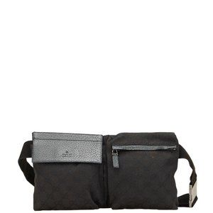Gucci GG Canvas Waist Bag/Body Bag 28566 Black Leather Women's GUCCI